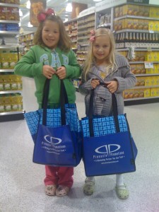 Chloe and Lily with Pinnacle Reusable Grocery Bags